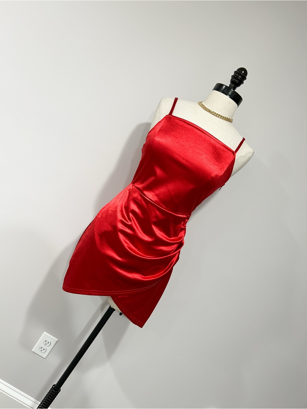 SHEIN Red Satin Spaghetti-Strap Mini Dress